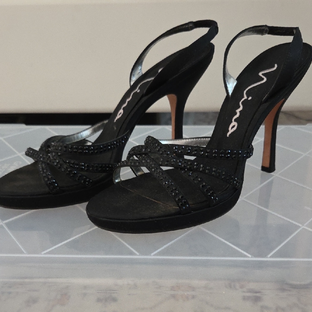 Nina Elegant Black and Silver Heels